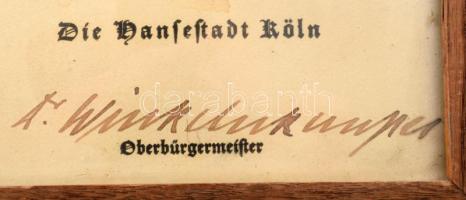 1941 Magyarország - Németország labdarúgó mérkőzés keretezett emléklapja a kölni főpolgármester aláí...