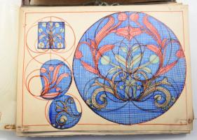 ca 1930 Kézzel rajzolt mintakönyv kb 30 db rajzzal 20x30 cm