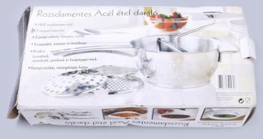 Rozsdamentes acél ételdaráló, dobozában