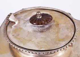 Sheffield angol ezüstözött teás kanna, fa fogóval, jelzett, 27x14 cm