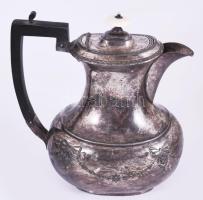 Antik ezüstözött angol teás kanna, csont fogóval, jelzett, m: 21 cm