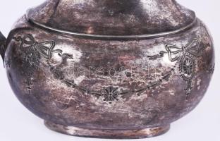 Antik ezüstözött angol teás kanna, csont fogóval, jelzett, m: 21 cm