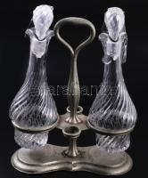 cca 1900 Olaj-ecet tartó, 2 üveggel, m: 24 cm