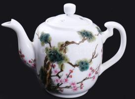Jelzett japán vékonyporcelán teás kanna, 15x11 cm