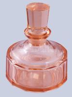 Art deco rózsaszín lapra csiszolt likőrös üveg, m: 12,5 cm