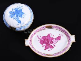 Herendi Apponyi mintás porcelán bonbonier és hamuzó, h:11 cm