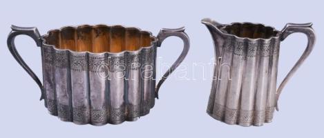 Angol ezüstözött kiöntő, tejkiöntő, cukortartó, jelzett, m: 15,5 cm