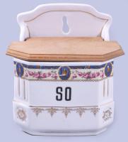 14 részes szecessziós magyar feliratos porcelán fűszertartó fiók készlet, 1-1 sérüléssel, hiánnyal, ...