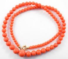 Antik csiszolt korall nyaklánc, szem méret 1cm alatt