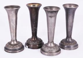 4 darab angol ezüstözött gyertyatartó, jelzett, m: 13,5 cm