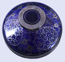 Királykék ezüstözött mintás cukortartó, d: 12,5 cm