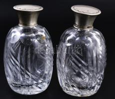 2 darab csiszolt antik italos üveg, alpakka szerelékkel, m: 16 cm