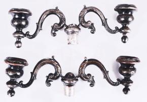 2 darab antik ezüstözött réz gyertyatartó hosszabbítás, h: 25 cm