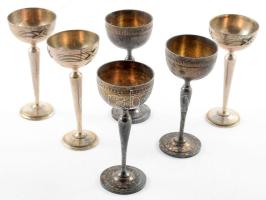 6 darab ezüstözött pálinkás pohár, m: 9,5 cm