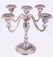 Ezüstözött ötágú gyertyatartó, m: 24 cm