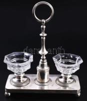 Christofle France antik fűszerkínáló szett, ezüstözött szerelékkel, jelzett, 18x21 cm
