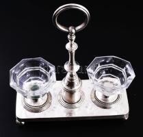 Christofle France antik fűszerkínáló szett, ezüstözött szerelékkel, jelzett, 18x21 cm