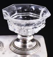 Christofle France antik fűszerkínáló szett, ezüstözött szerelékkel, jelzett, 18x21 cm