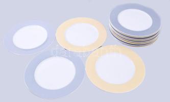 Bavaria modern 12 személyes tányér készlet, szürke és sárga peremekkel, jelzett, d: 21 cm