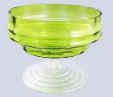 Antik anyagában színezett kristály talpas kínáló, jelzés nélkül, hibátlan, d: 23 cm, m: 17 cm