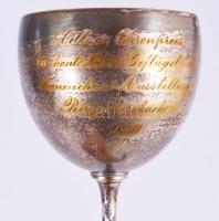 Jelzett ezüstözött serleg, talpán horpadással, m: 22 cm