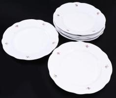 Zsolnay 6 darab virágmintás tányér, kis kopással, d: 24 cm