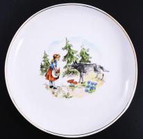 Hollóházi Piroska és a farkas mintás gyermektányér, jelzett, kopással, d. 18,5 cm