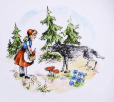 Hollóházi Piroska és a farkas mintás gyermektányér, jelzett, kopással, d. 18,5 cm