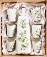 Hollóházi pálinkás készlet, jelzett, hibátlan, dobozában, m: 27 cm alatt