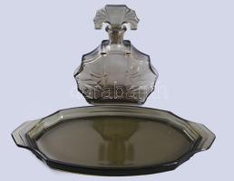 Art deco italos üveg és tálca, h: 32 cm, m: 17 cm