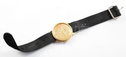 Aranyozott Omega karóra, üveg nélkül, mechanikus, működik, d: 32mm