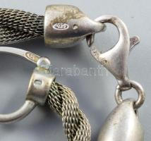 Sodort ezüst (Ag) ékszer szett: nyaklánc, karkötő, fülbevaló pár. Jelzett, nettó 45g