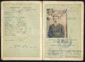 1933 Magyar Királyság által kiállított fényképes útlevél Liszt Ferenc villanyszerelő segéd részére, ...