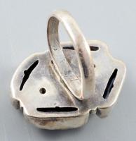 Ezüst (Ag) karkötő és gyűrű, gyöngy-, kagyló- és kőberakásokkal, jelzés nélkül, karkötő javított, br...