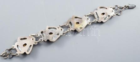 Ezüst (Ag) karkötő és gyűrű, gyöngy-, kagyló- és kőberakásokkal, jelzés nélkül, karkötő javított, br...