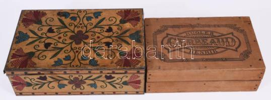 Kugler Henrik Gerbeaud fémdoboz és fadoboz, kopással, 12x19 cm alatt