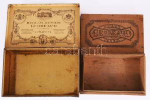 Kugler Henrik Gerbeaud fémdoboz és fadoboz, kopással, 12x19 cm alatt