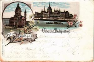 1897 Budapest V. Parlament, Országház, Bazilika. Druck v. Louis Glaser, R. Karlmann. Art Nouveau, floral, litho (EB)