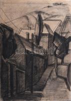 Xantus Gyula (1919-1993): Utcarészlet. Szén, papír, jelezve jobbra lent. Törésnyommal. Lapszéli apró szakadással. 42x29,5 cm