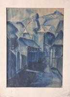 Xantus Gyula (1919-1993): Utcarészlet, 1965. Akvarészlet, papír, jelezve jobbra lent. Paszpartuban (kissé elválik). 42x30 cm