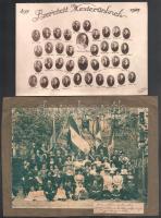 cca 1900-1910 Zászlóavatási ünnepség csoportképe, a résztvevők között Szappanos István (1818-1917) politikus, lapkiadó, országgyűlési képviselő is látható, fotó kartonon, feliratozva, kissé viseltes állapotban, 17x23 cm + 1927 ,,Szeretett Mesterünknek" tablófotó, hátoldalán ragasztás nyomaival, 15,5x22 cm