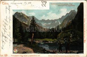 1903 Tátra, Magas Tátra, Vysoké Tatry; Poduplaszki-völgy részlet a vadászházon alul. Feitzinger Ede 1902/12. / Partie aus d. Poduplaski-Thal unterhalb der Jagdhütte / Obraz z doliny Poduplaskiej pnoizej strazy lesnej / valley, lake (EB)