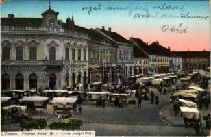 1915 Versec, Vrsac; Ferenc József tér, piac, Petrovits &amp; Sohne üzletek. Gábor Lajos kiadása ...