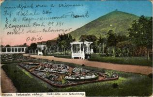 1915 Versec, Werschetz, Vrsac; Parkrészlet és várhegy. Gábor Lajos kiadása No. 5430. / Parkpartie und Schlossberg / park and castle hill (kopott sarkak / worn corners)