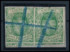 Ónémet államok - Szászország 1851 Mi 2 I. szép tiszta nyomat párban kis levéldarabon RRR! (Mi EUR min. 1.200.-)