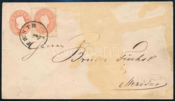 ~1861 5kr díjjegyes boríték lemezhibás 5kr díjkiegészítéssel "PESTH" - Mezőtúr, ex Bánfalvi. Rendkívül ritka!!