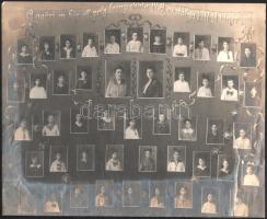 1918 A győri m. kir. áll. polg. leányiskola IV. B. osztálya 1917-18. tanévben, tablófotó, sérült, 22x27 cm