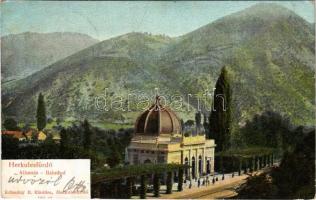 1906 Herkulesfürdő, Baile Herculane; Vasútállomás. Krizsány R. kiadása / Bahnhof / railway station (EB)