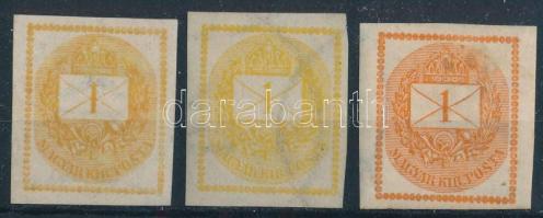 1881 3 db hírlapbélyeg klf színváltozatokban (az egyiken foltok / spots)