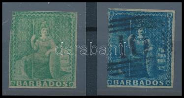 Barbados 1852 Mi 1 + 2 kis hibák, így is gyűjteményi darabok! (Mi EUR min. 250.-) (minor faults)